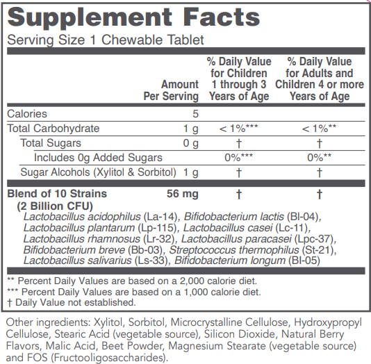 Probiotic for Children & Adults, 2 Billion, 10 Strains, 90 Chewables