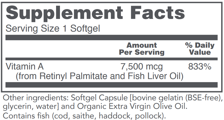 Vitamin A, 25000 IU, 100 Softgels