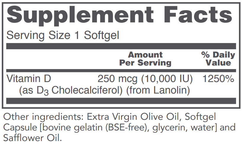 Vitamin D3 10,000 IU (High Potency), 120 Softgels