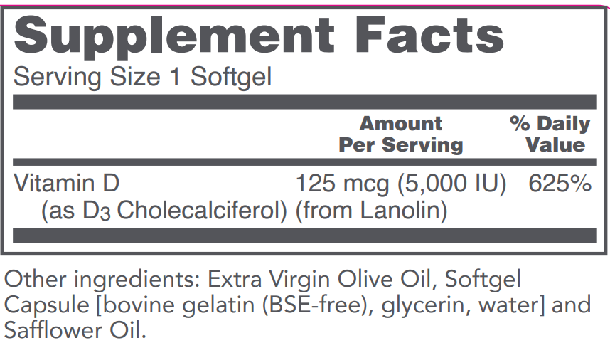 Vitamin D3 5,000 IU (High Potency), 120 Softgels